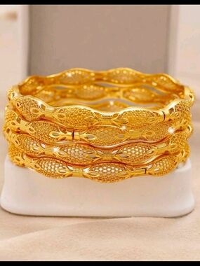 24K Gold-Tone Women's Bangle Set - Elegant Stackable Bracelets